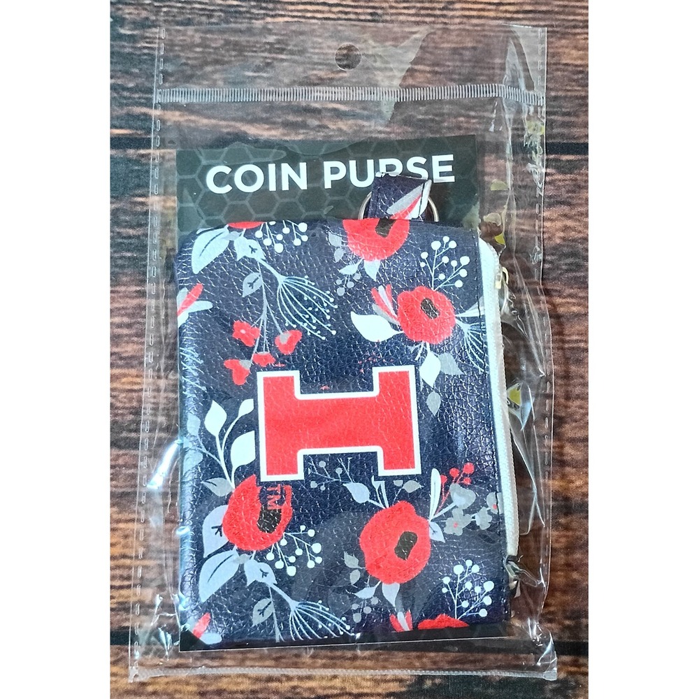 Illinois Fighting Illini Floral Coin Purse Navy Blue Red Block I Key‎ Ring NIP